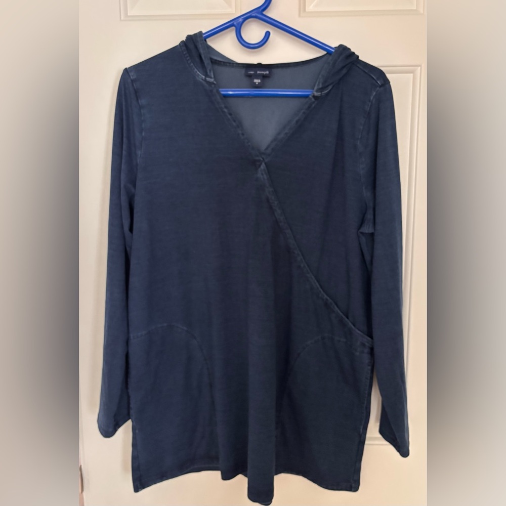 J. Jill pure Jill Navy Hooded V-Neck Tunic with Front Pockets